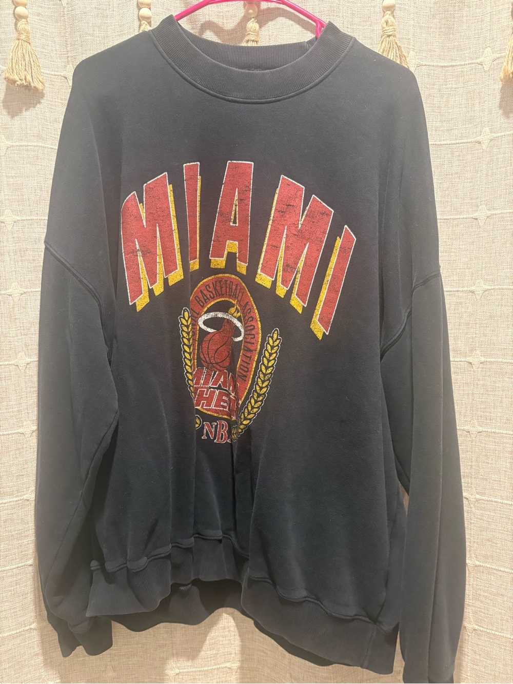 Abercrombie & Fitch Black Crewneck Sweatshirt with Red & Yellow Miami Graphic